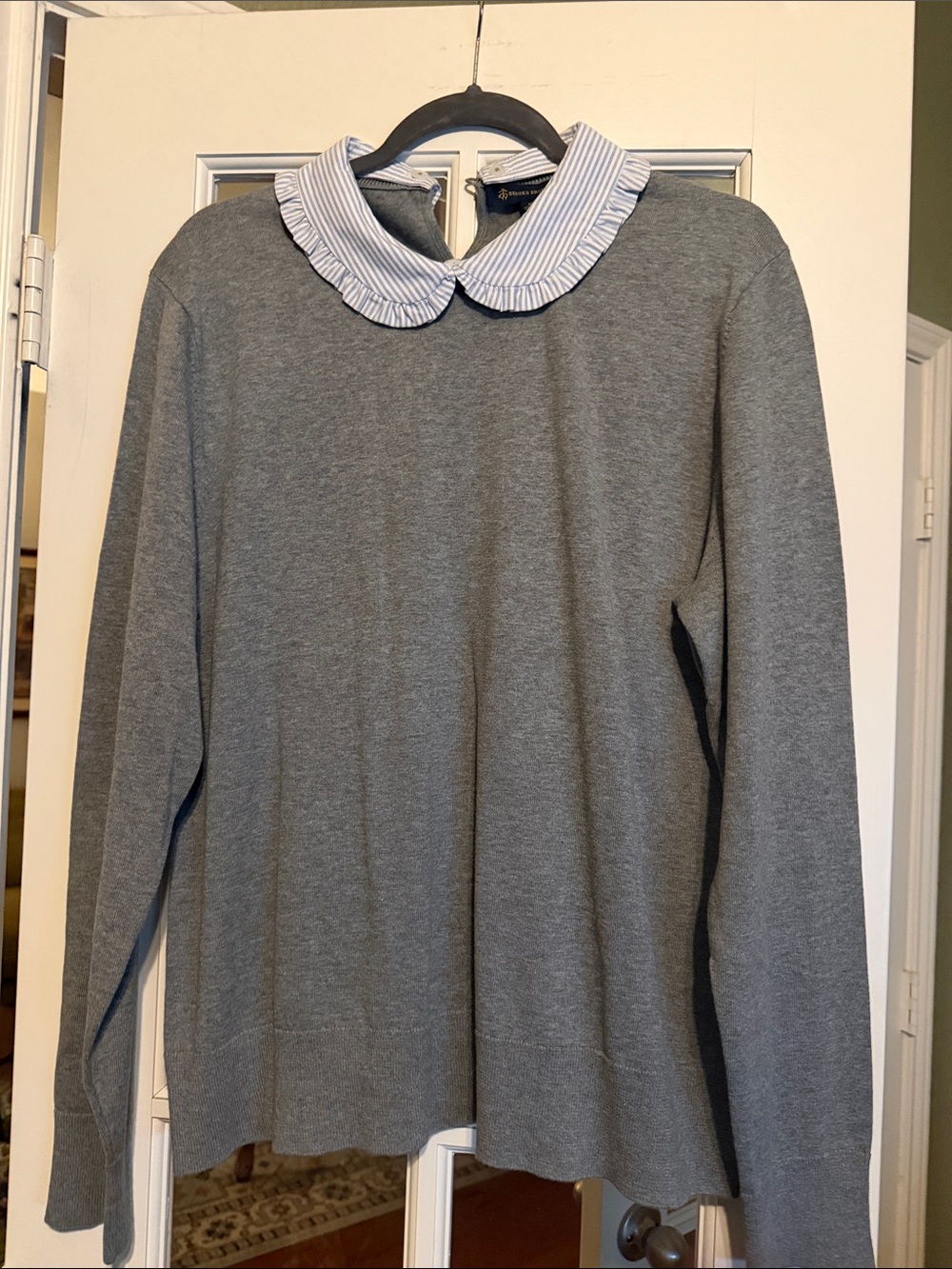 Brooks Brothers Gray Sweater with Striped Peter Pan Collar
